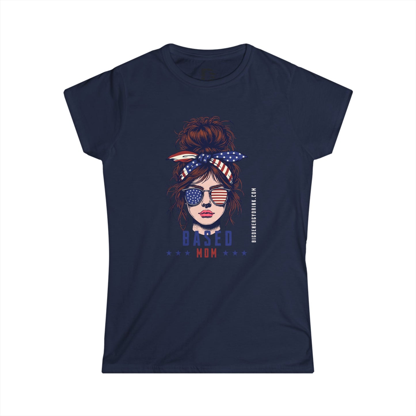 Patriotic Messy Bun Tee — "Based Mom" American Flag Graphic