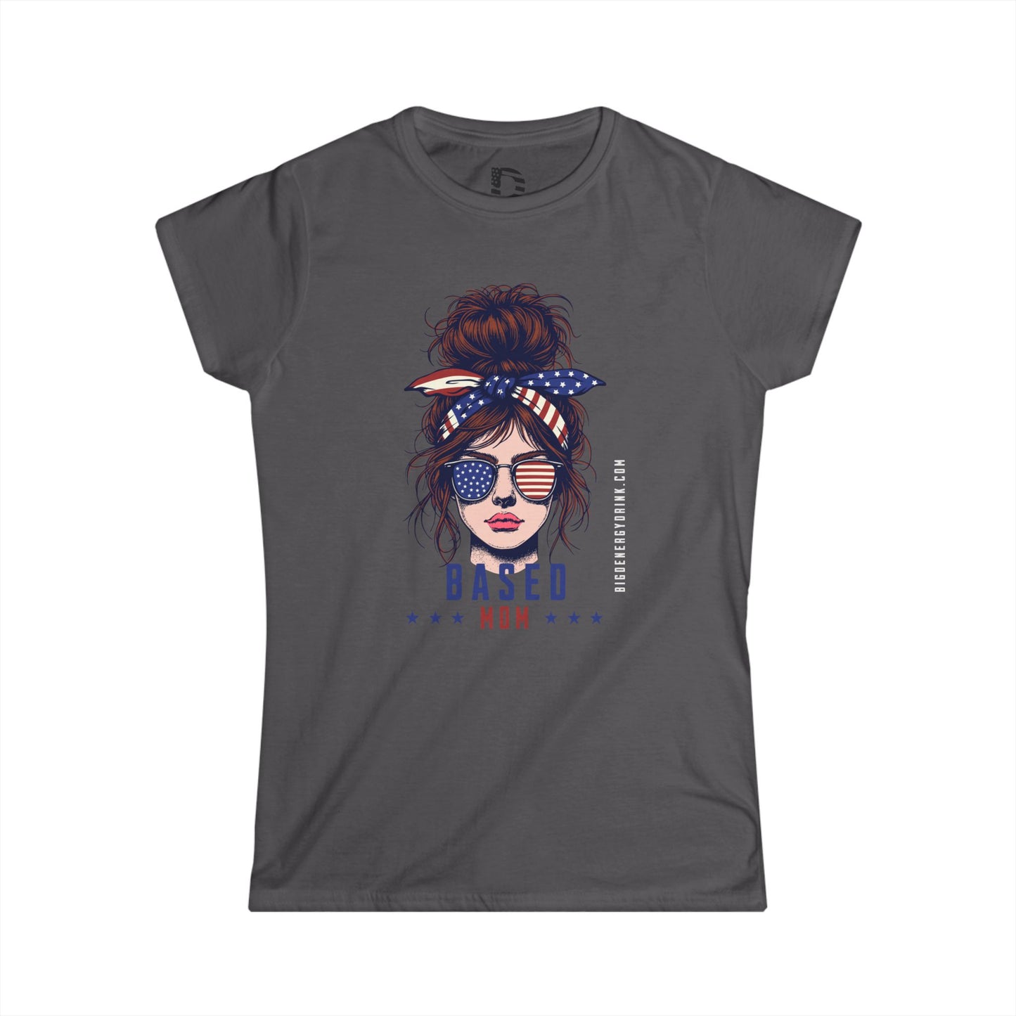 Patriotic Messy Bun Tee — "Based Mom" American Flag Graphic
