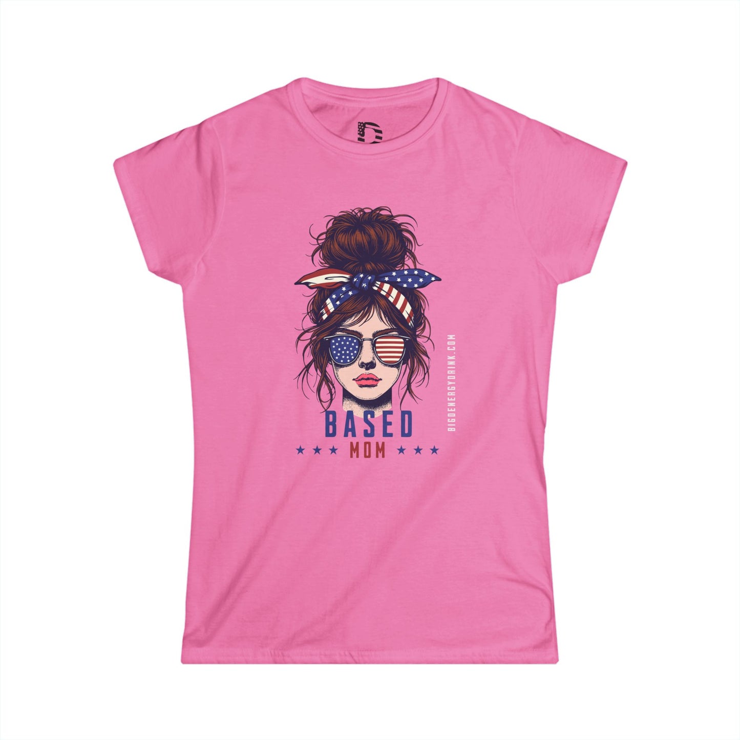 Patriotic Messy Bun Tee — "Based Mom" American Flag Graphic