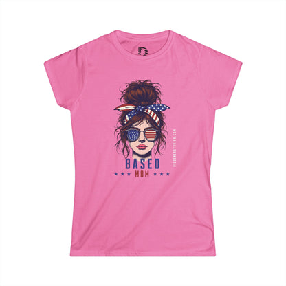Patriotic Messy Bun Tee — "Based Mom" American Flag Graphic