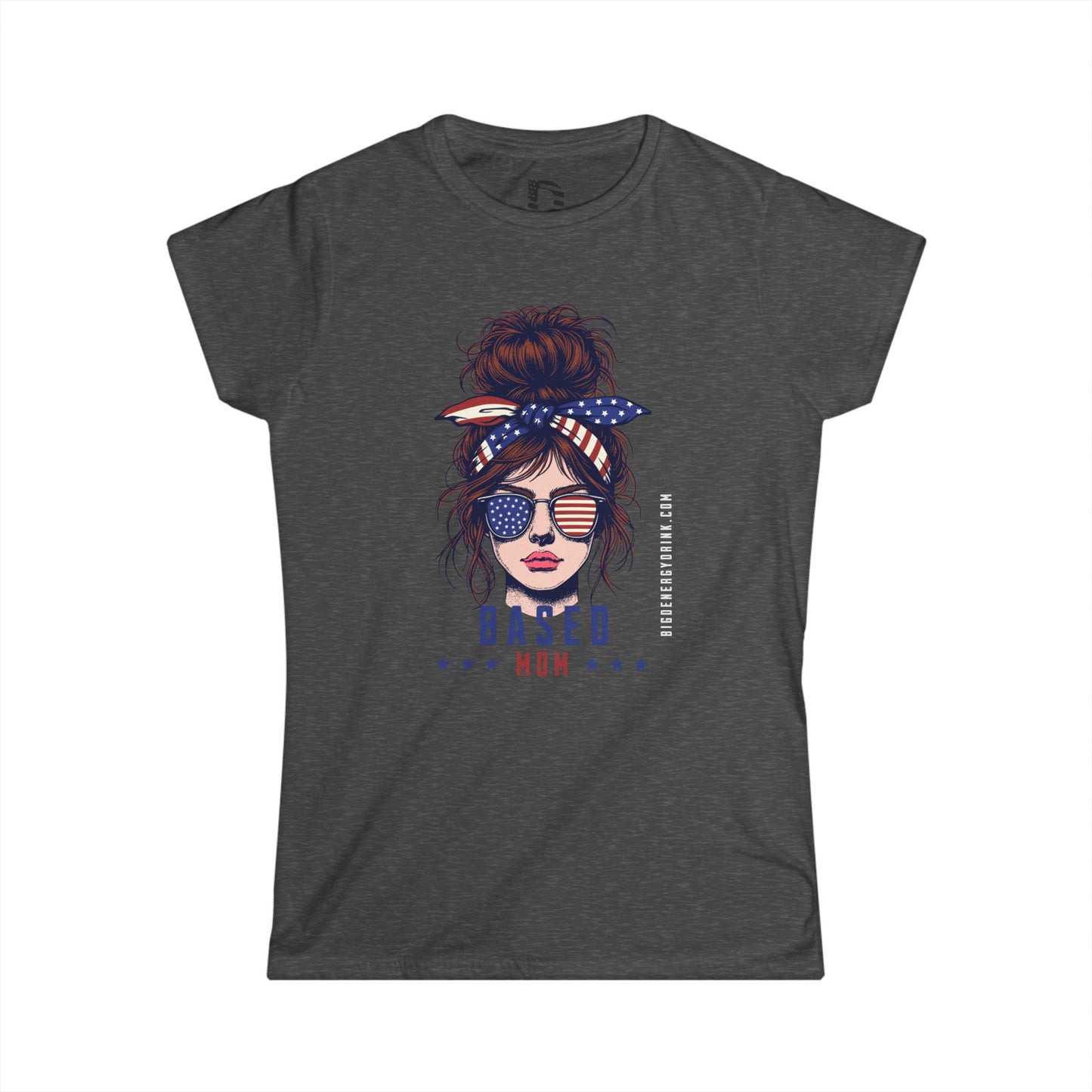 Patriotic Messy Bun Tee — "Based Mom" American Flag Graphic