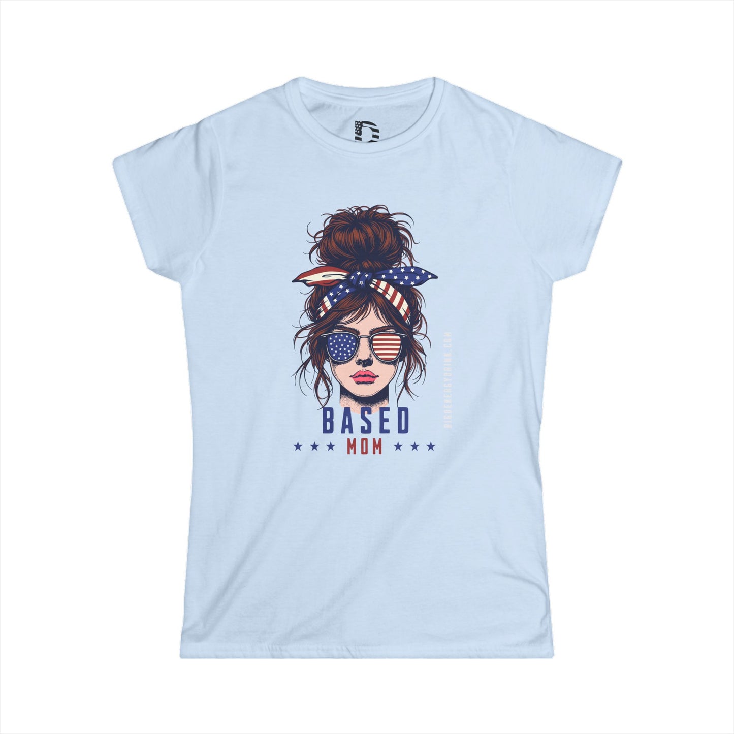 Patriotic Messy Bun Tee — "Based Mom" American Flag Graphic