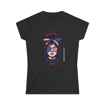 Patriotic Messy Bun Tee — "Based Mom" American Flag Graphic