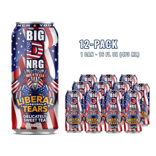 Big D Energy Drink - Liberal Tears Sweet Tea - 12 Pack Energy Drinks 90mg Caffeine - Natural Low Calorie USA Made - 16oz Cans