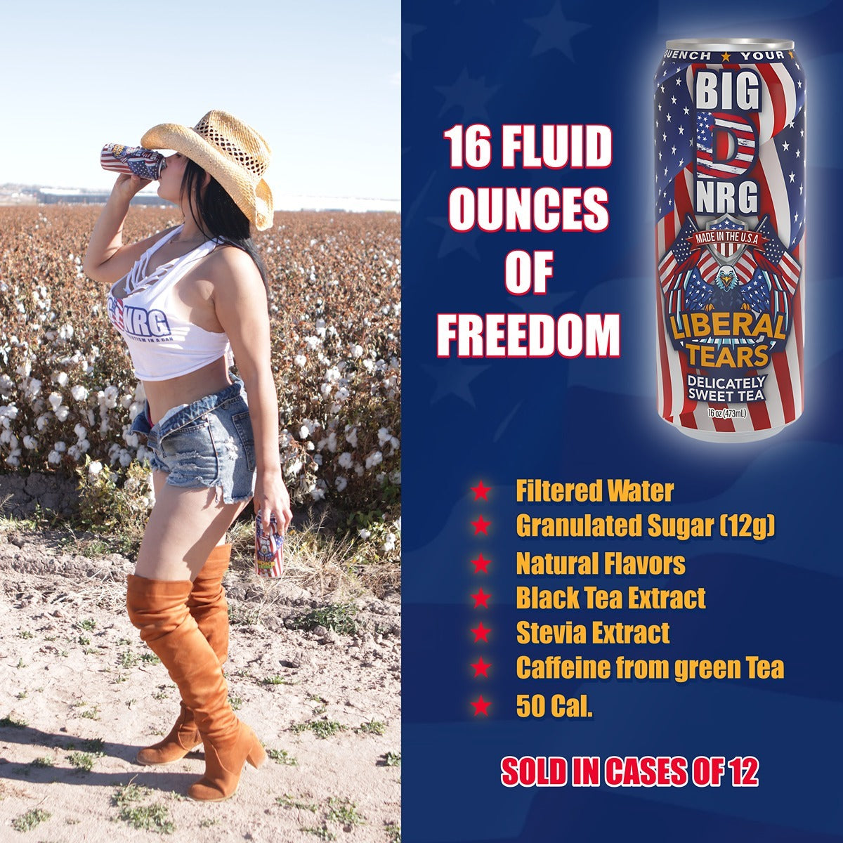 Big D NRG Liberal Tears - Delicately Sweet Tea Energy Drink | 90mg Clean Caffeine, Naturally Sweetened | Made in USA