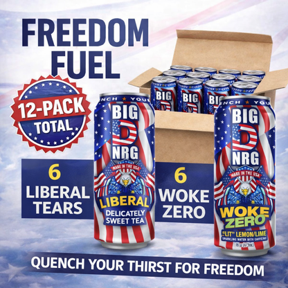 Big D Energy Drink – Freedom Variety Pack – 12 Pack Energy Drinks (6 Liberal Tears + 6 Woke Zero) 90mg Caffeine – Natural Low Calorie USA Made – 16oz Cans